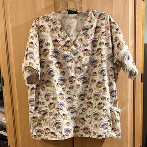 Thanksgiving Cartoon Print Scrub Top